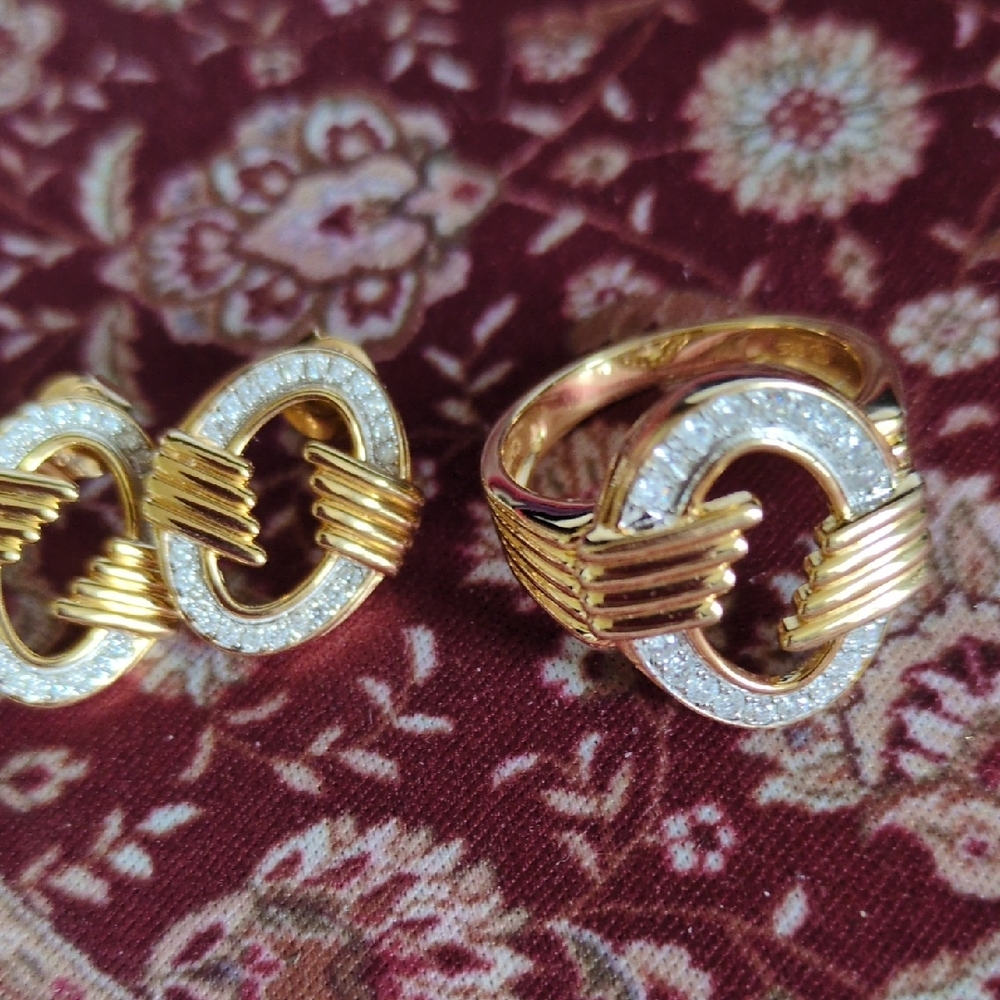 Ross Simons Gold Ring And Matching Earrings
